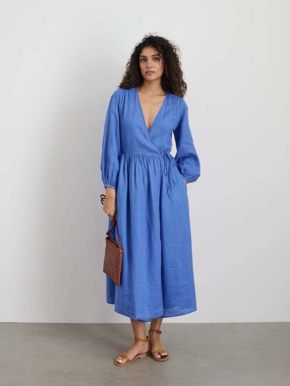 BNWT ALEX MILL LAUREN WRAP DRESS BLUE LINEN SIZE M!